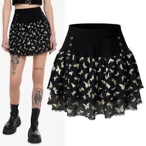 Thorn & Fable Y2K Tiered Mini Skirt Sz S Butterfly Fairy Grunge Punk Goth Kawaii